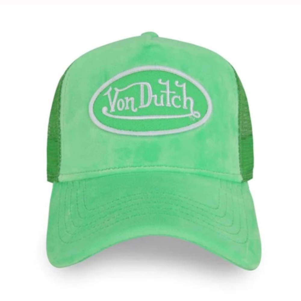 Von Dutch Lime Green Velvet Trucker Hat